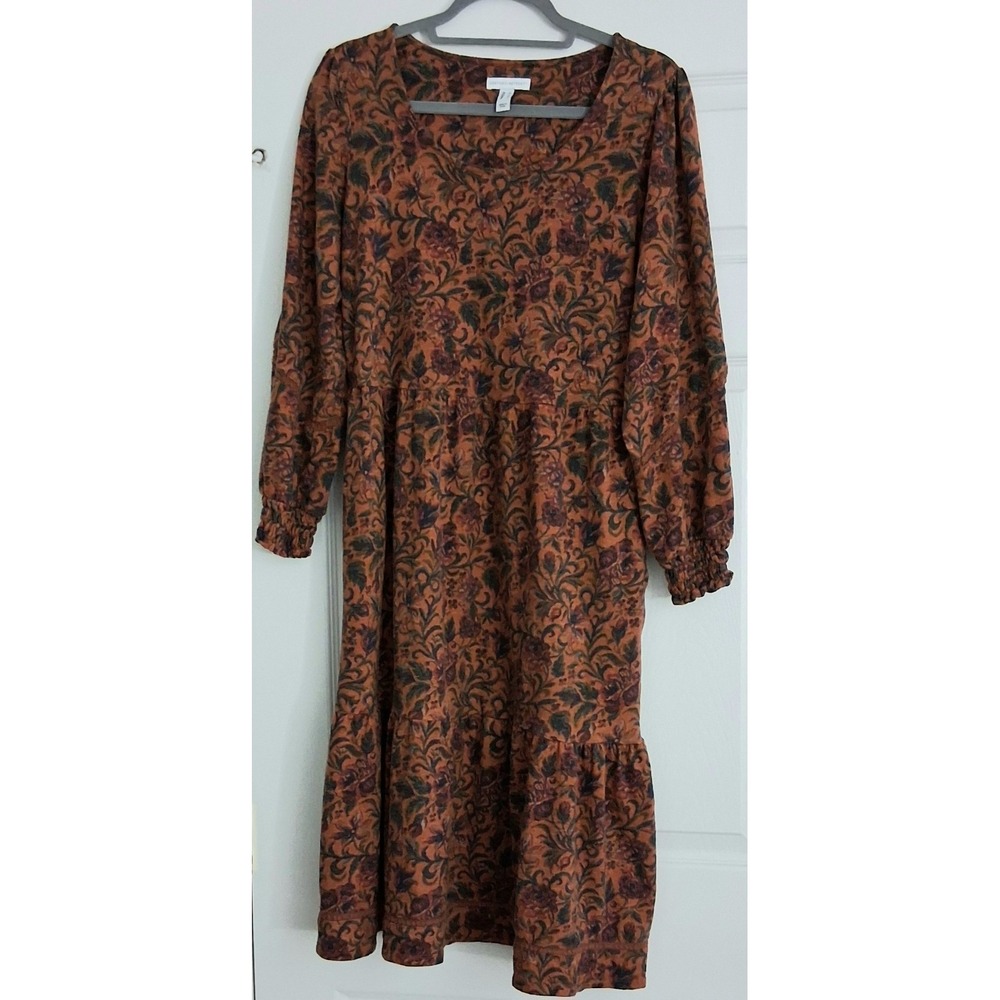 Denim & Co Canyon Retreat Dress Women's Size Medium Easy Midi Boot Orange Floral